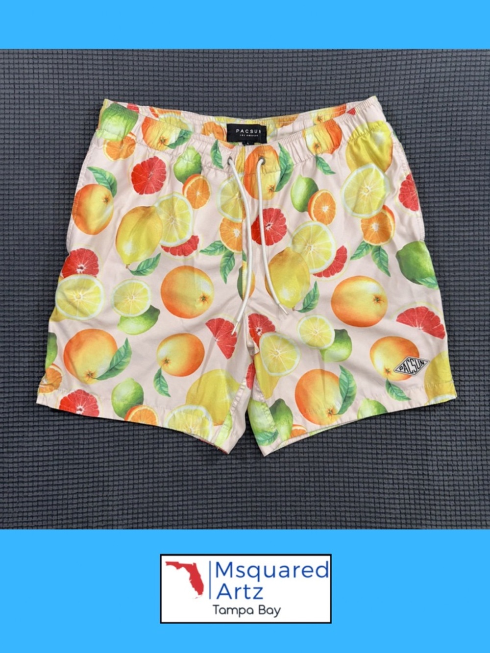 PacSun Citrus Print Swim Trunks Mens Large Mesh Lined Beach Shorts
